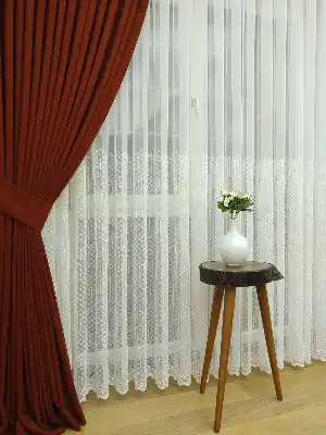Kiremit - Düz Fon Perde ( En 150cm Dökümlü Fon Perde)- Kiremit Rengi