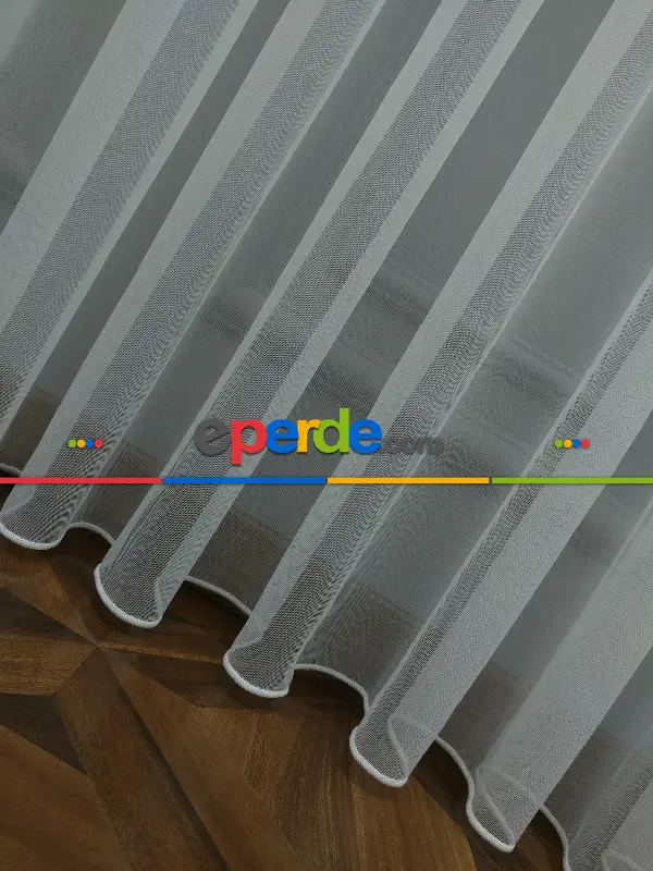 Salon - Düz Buzlu Zemin Tül - Keten Efektli İplikten Ekru Tül - Ütü İstemez- Ekru