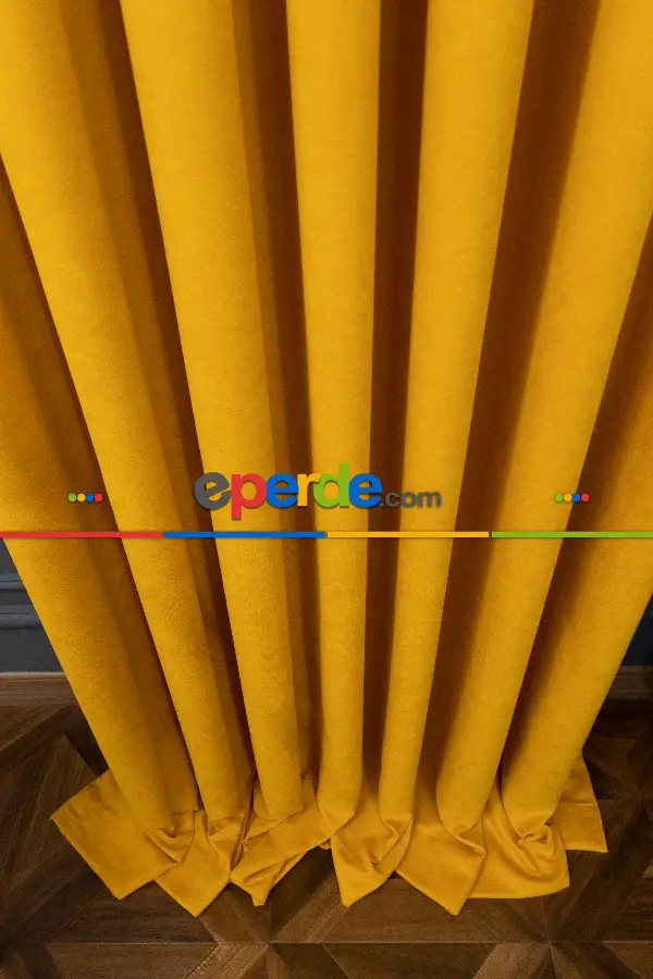 Salon - Sarı Rengi Düz Fon Perde Dökümlü Fon Perde