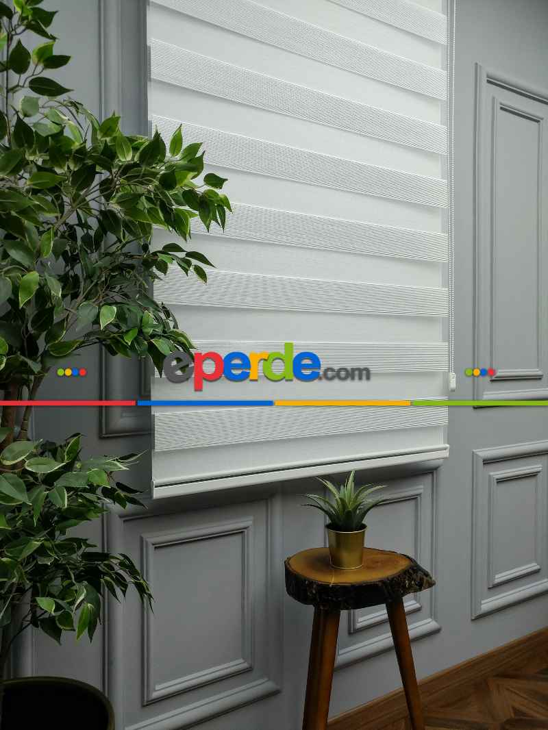 2025 Sezonu - Zebra Perde - Micro Plise (pileli) Zebra Perde- Beyaz