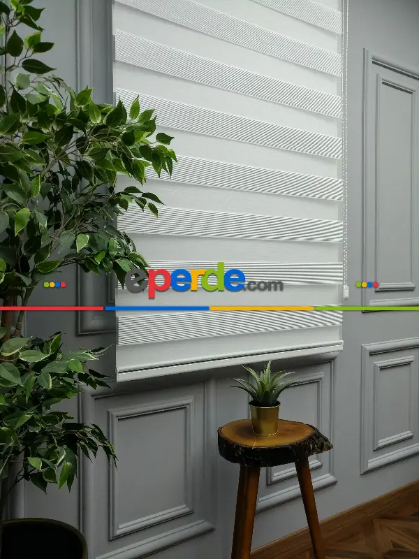 Salon Zebra Perde - 2021 Sezonu - Zebra Perde - Micro Plise (pileli) Zebra Perde- Beyaz