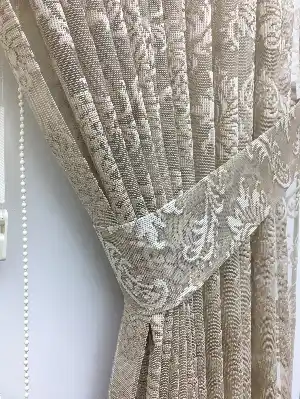 Dantel Damask Desen Tül Fon Perde - Bej- Bej