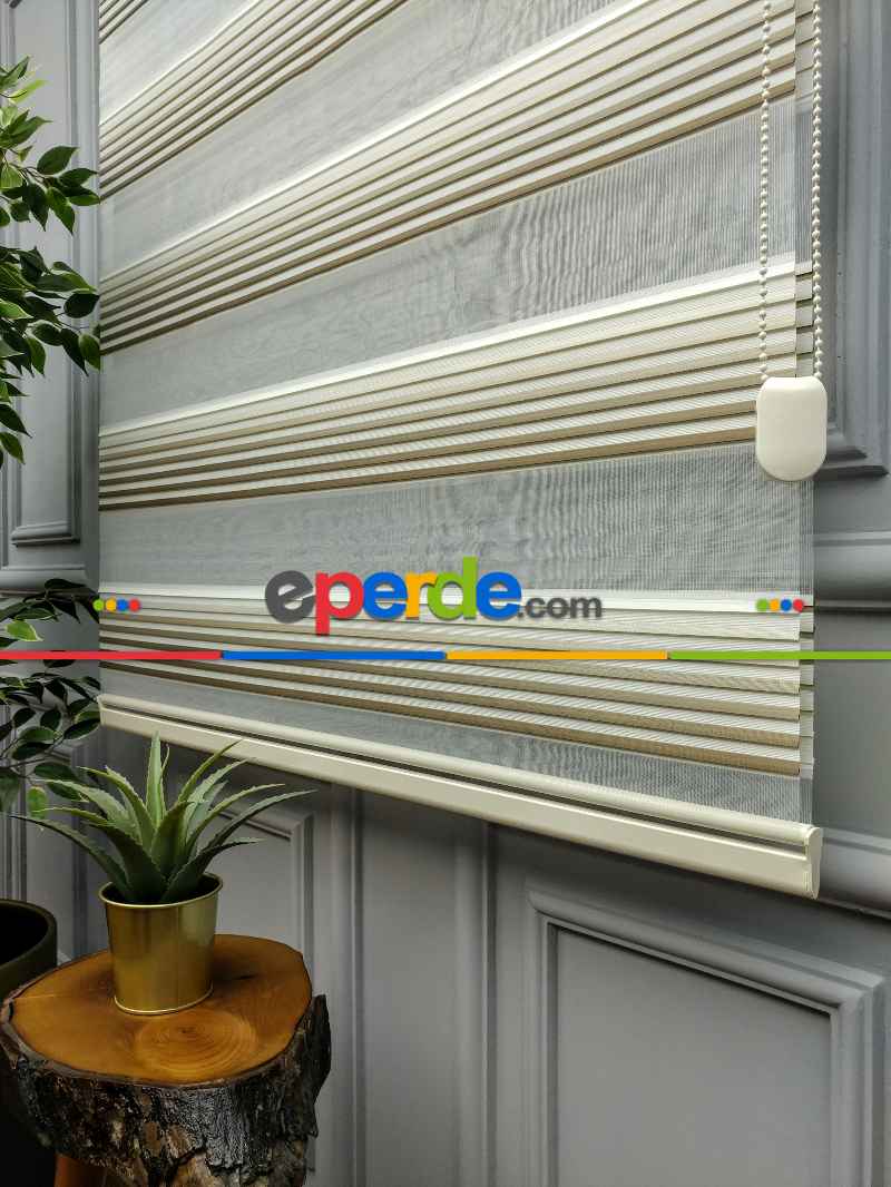 Mutfak - 2021 Sezonu - Degrade Renk Geçişli Geniş Pileli (plise) Perde- Vizon Rengi-ekru-kahve- Çok Renkli 3