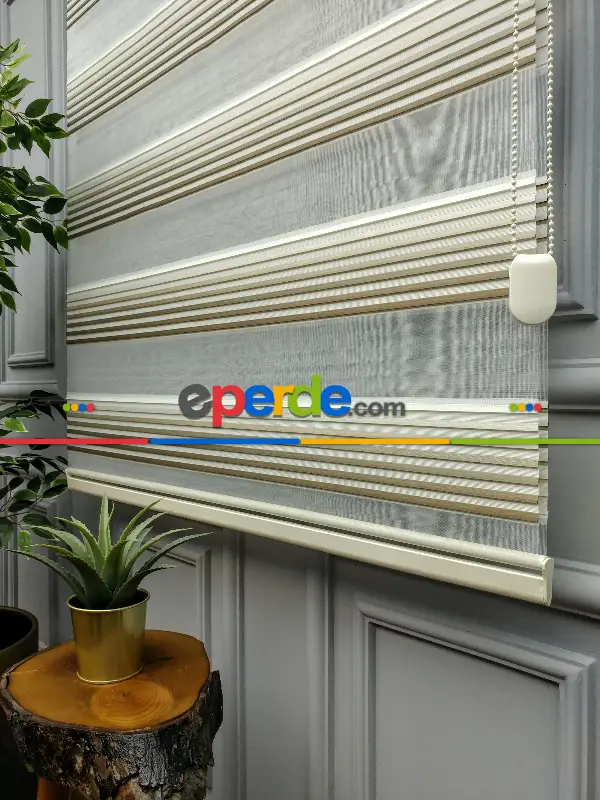 Salon Zebra Perde - 2021 Sezonu - Degrade Renk Geçişli Geniş Pileli (plise) Perde- Vizon Rengi