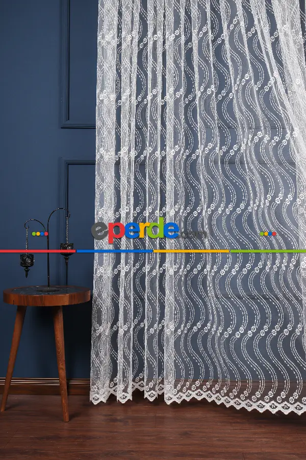 Es Brode Nakış İşlemeli Tül Perde - Çiçek Desenli