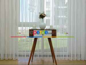 Zincir Desen Yüksek Kaliteli İpek Zemin Tül Perde- Ekru - Kurşunlu Tül