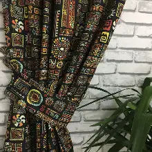 Genç Odası - Etnik Desenli Fon Perde Evm273 _e - Kumaşı Kalındır Duck Bezi Değildir.- Siyah-Sarı-Antrasit