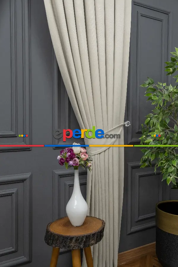 Salon - Açık Gri Düz Fon Perde Dökümlü Fon Perde 04