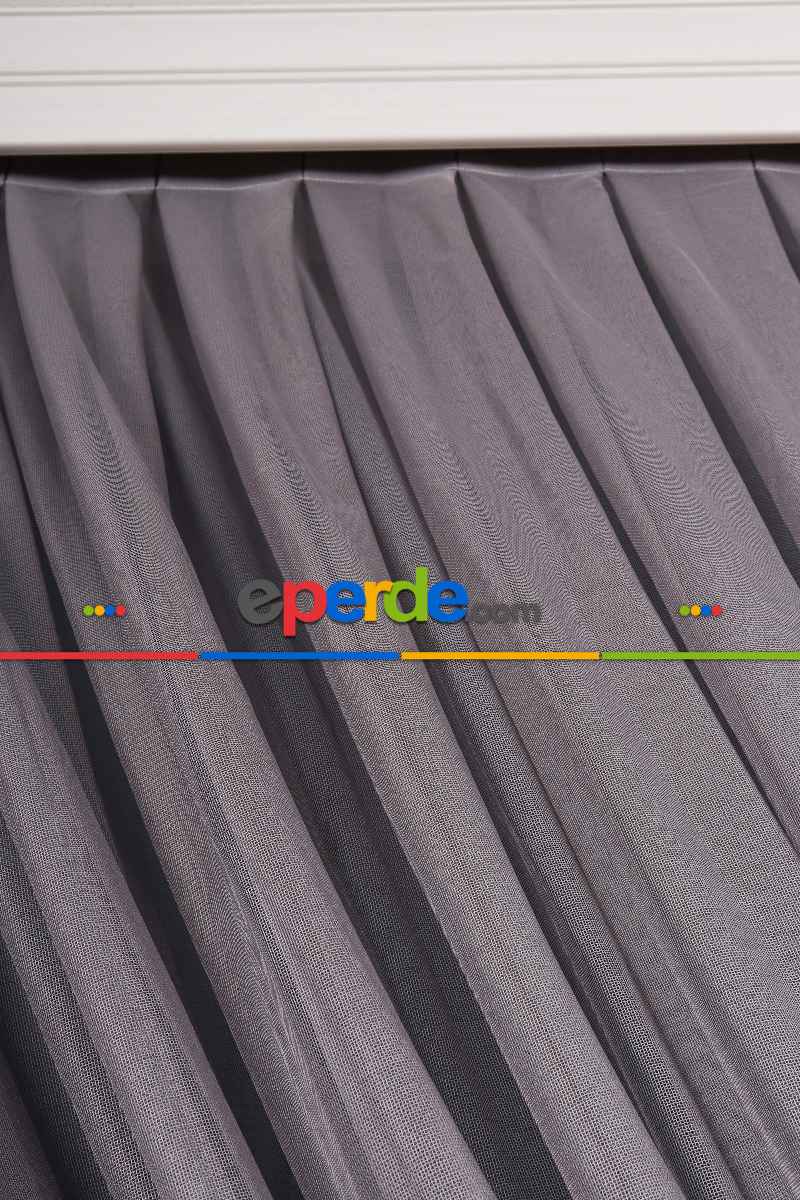 Yatak Odası Fon Perde - Gri Tülden Kordon Toplama Fon Perde ( Kordon Hediyeli)