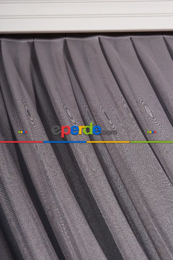 Yatak Odası Fon Perde - Gri Tülden Kordon Toplama Fon Perde ( Kordon Hediyeli)