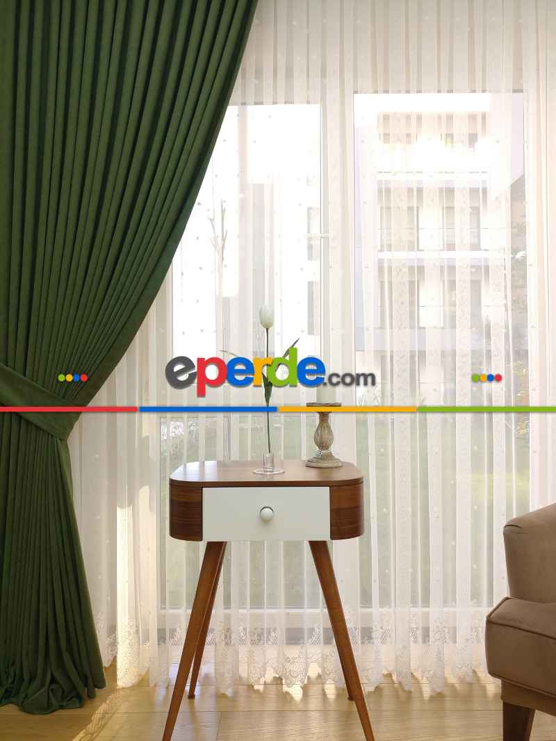 Çimen Yeşili Düz Fon Perde Dökümlü Birinci Kalite 300 Cm Geniş En Daha Hesaplı- Yeşil