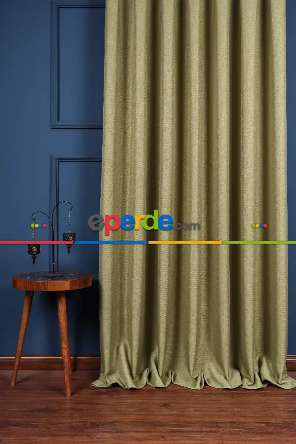 Yatak Odası Fon Perde - Fıstık Yeşil Keten Blackout 0 Karartma Fon Perde
