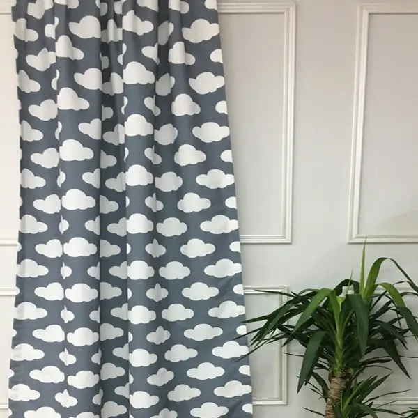Bebek Odası Fon - Bulut Desenli Fon Perde Evm484-1 Kumaşı Kalındır Duck Bezi Değildir- Gri-Füme-Antrasit