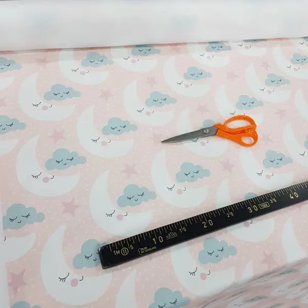 Bulut Ve Çocuk Odası Desenli Fon Perde K514 Kumaşı Kalındır Duck Bezi Değildir- Beyaz