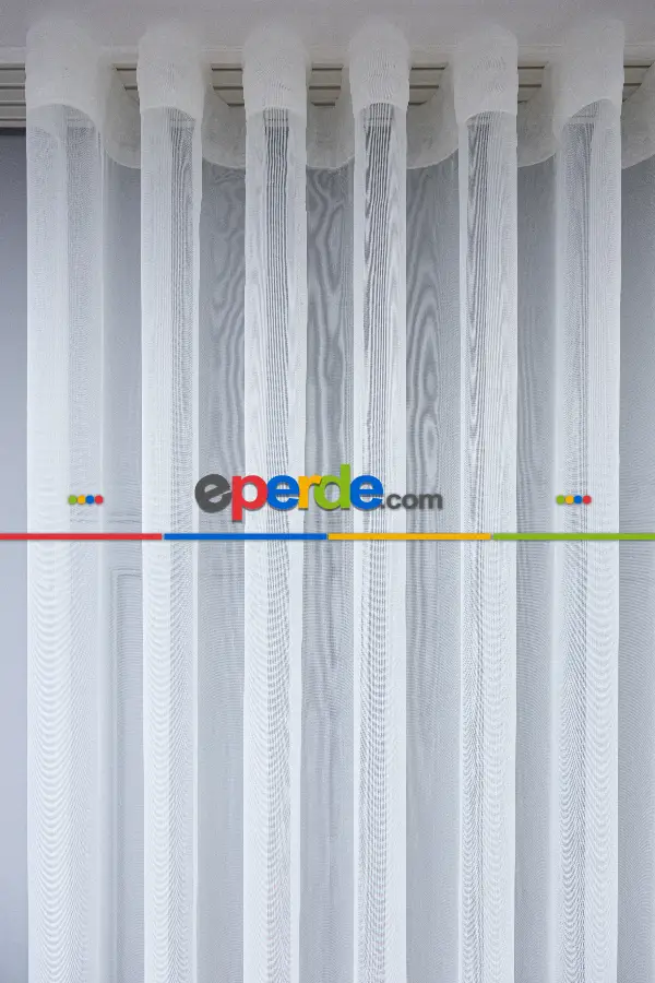 S Pile Düz Tül Perde- Ekru