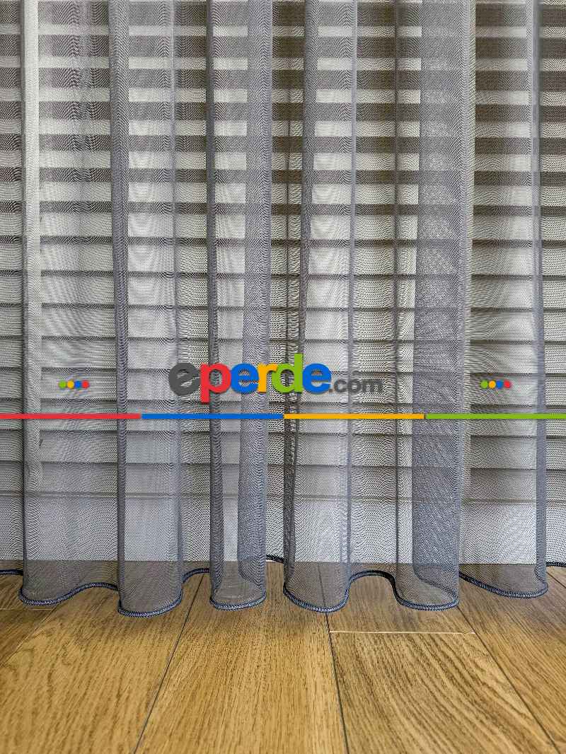 Koyu Gri Grek Zemin Düz Tül Perde - Kurşunlu