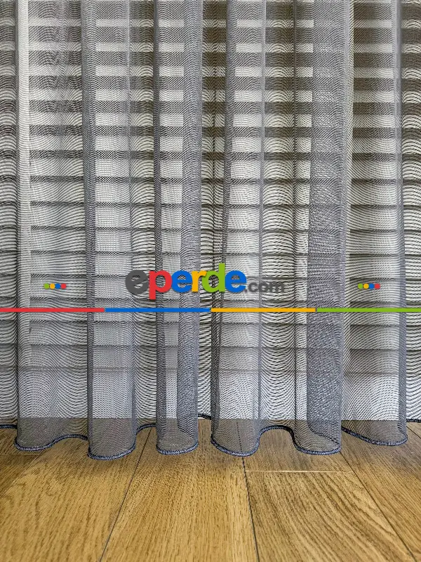 Bebek Odası Tül Perde - Koyu Gri Grek Zemin Düz Tül Perde - Kurşunlu