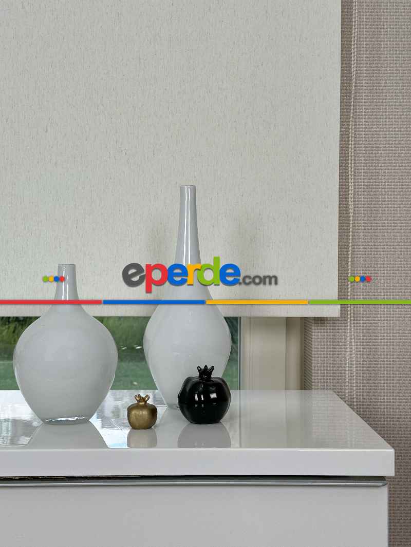 Salon Ekru Keten Stor Perde, Standart Metal Kasalı Yüksek Kalite Kornişe Kolay Montaj Seçenekli