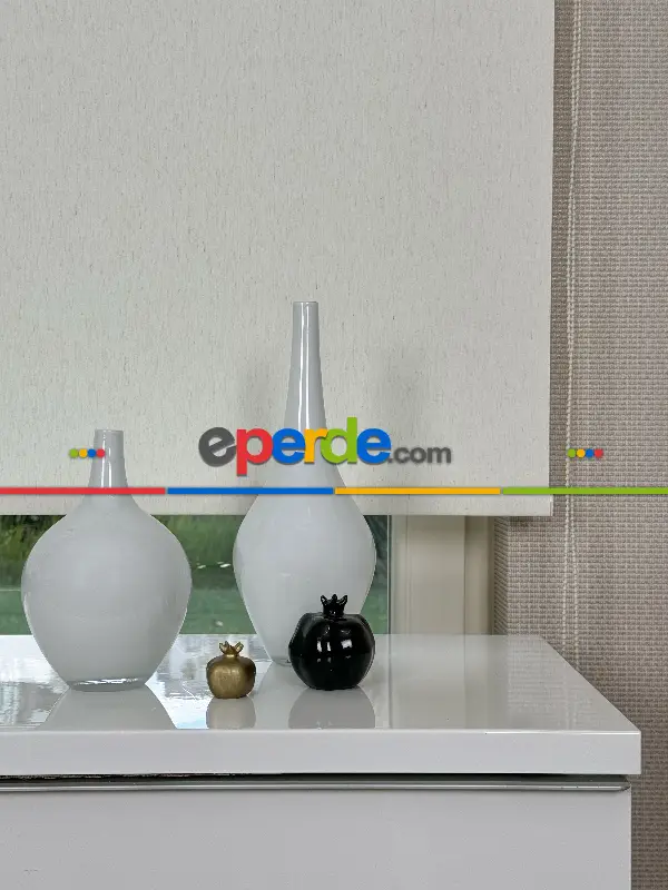 Salon Ekru Keten Stor Perde, Standart Metal Kasalı Yüksek Kalite Kornişe Kolay Montaj Seçenekli