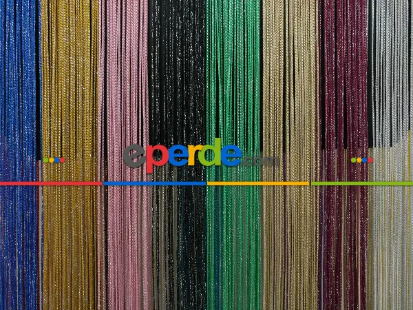 Bej Altın Rengi İp Perde İnce Zincir Simli Serisi- Bej-altın