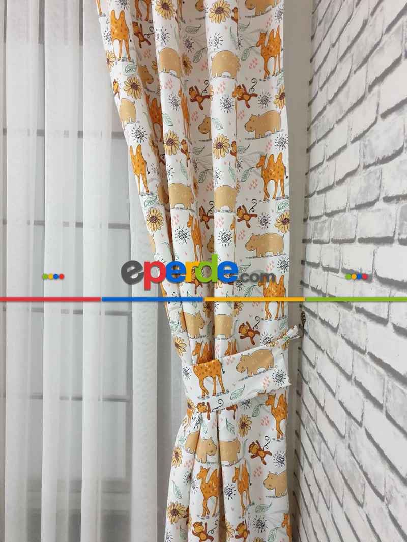 Hayvan Desenli Fon Perde Evm1087-1 Kumaşı Kalındır Duck Bezi Değildir- Siyah