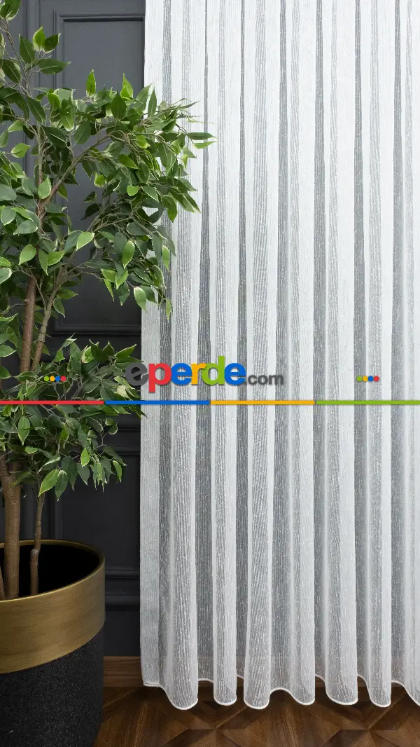 Keten Şantuk Düz Tül Perde 2021- Ekru - Kurşunlu Tül