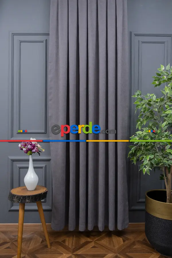 Koyu Gri Düz Fon Perde En Dökümlü Fon Perde