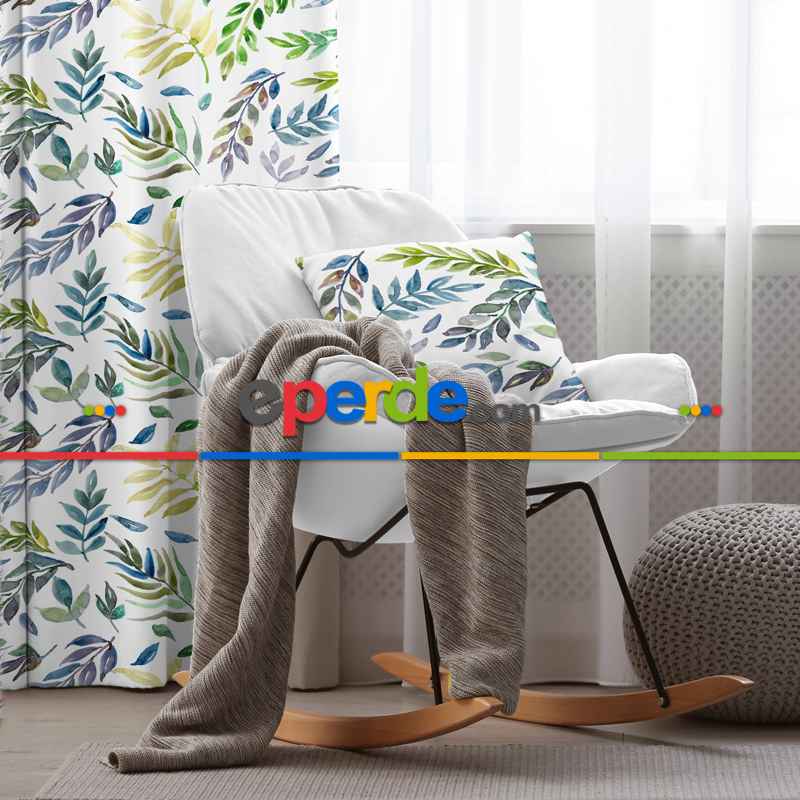 Salon Fon Perde Evim1588 Kumaşı Kalındır Duck Bezi Değildir- Mavi-beyaz