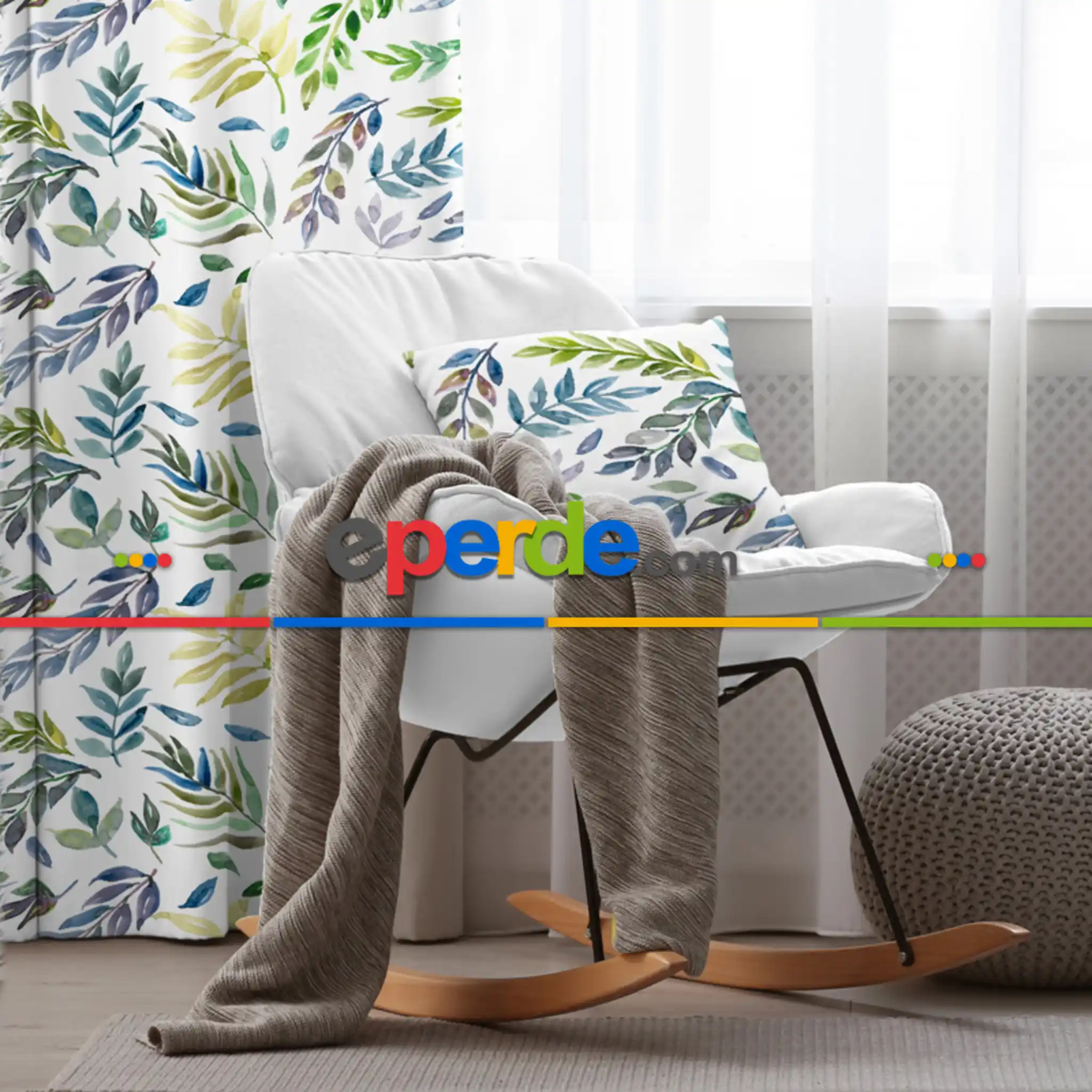 Salon Fon Perde Evim1588 Kumaşı Kalındır Duck Bezi Değildir- Mavi-beyaz