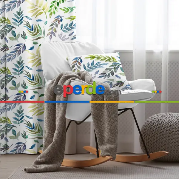 Salon Fon Perde Evim1588 Kumaşı Kalındır Duck Bezi Değildir- Mavi-beyaz