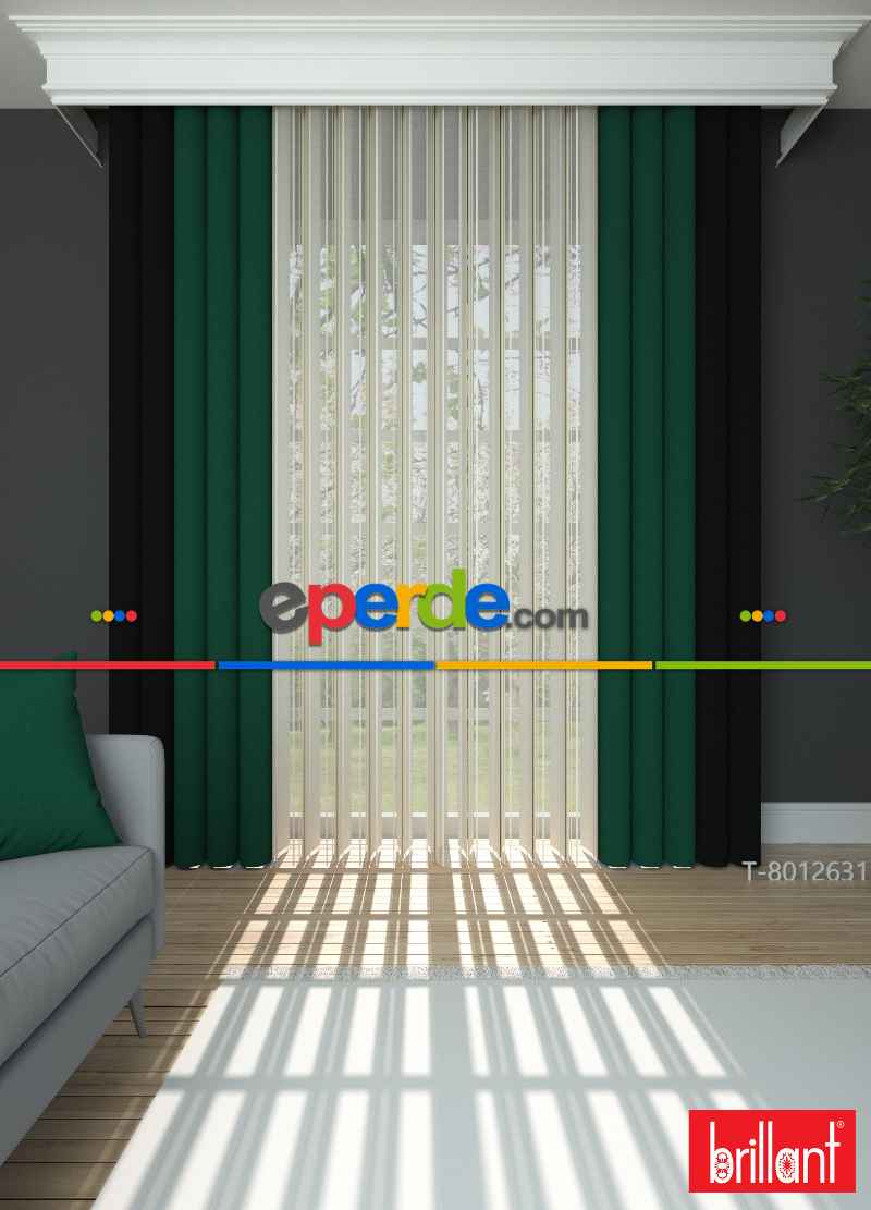 Brillant Akıllı Tül Siyah-yeşil Perde Tül Dikey Zebra Perde Düz 1. Kalite