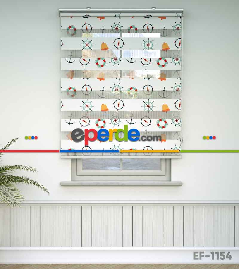 Bebek Odası Zebra Perde - Dümen Baskılı Zebra Perde- Kırmızı-Sarı-Beyaz-Turkuaz-Turuncu