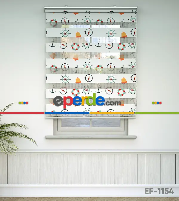 Bebek Odası Zebra Perde - Dümen Baskılı Zebra Perde- Kırmızı-Sarı-Beyaz-Turkuaz-Turuncu