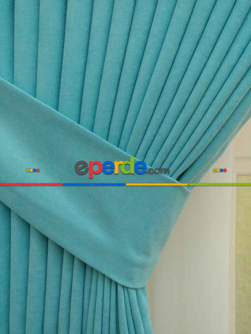 Turkuaz Düz Fon Perde Dökümlü Birinci Kalite 300 Cm Geniş En Daha Hesaplı- Turkuaz