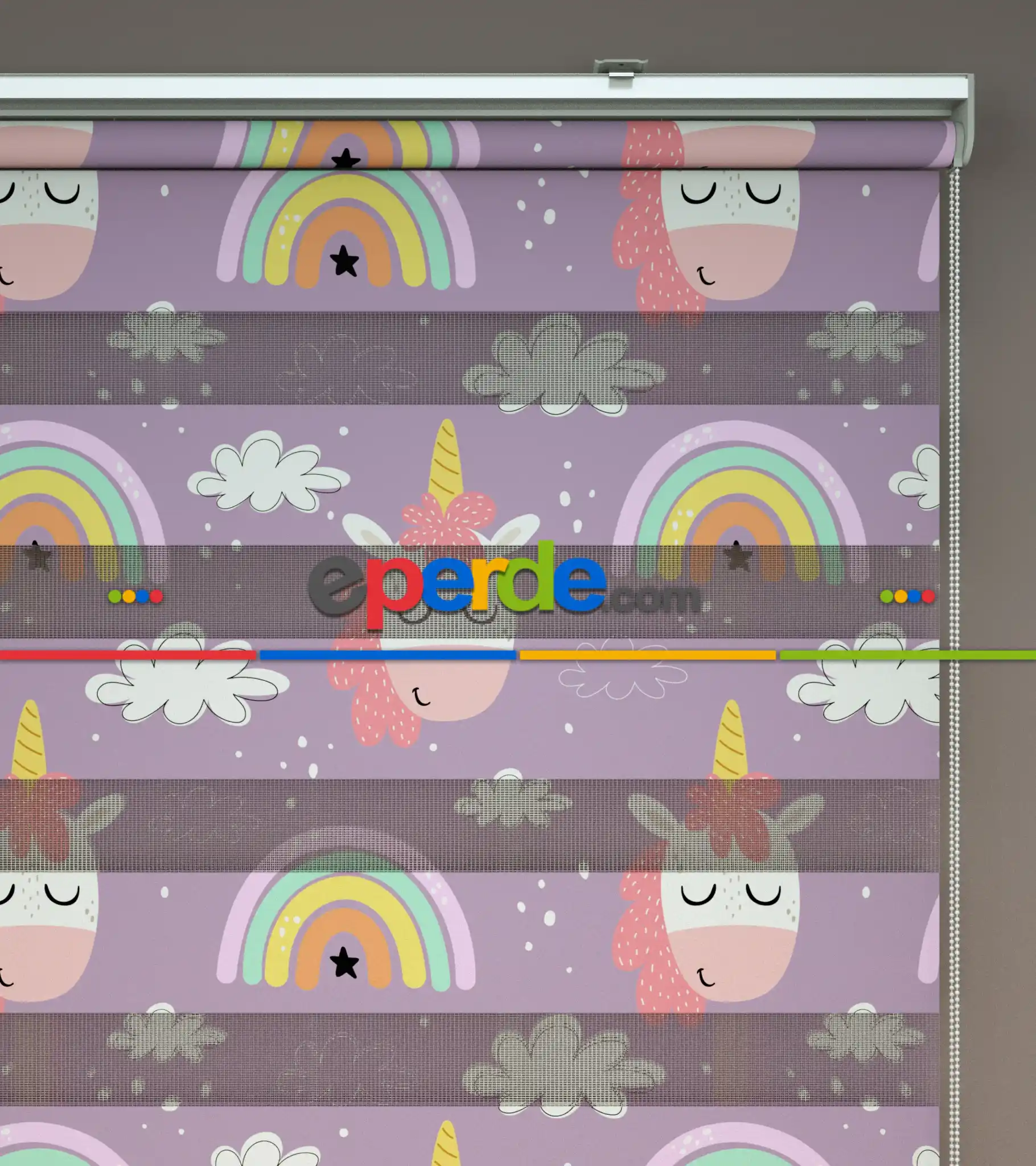 Unicorn Desenli Baskılı Zebra Perde- Çok Renkli