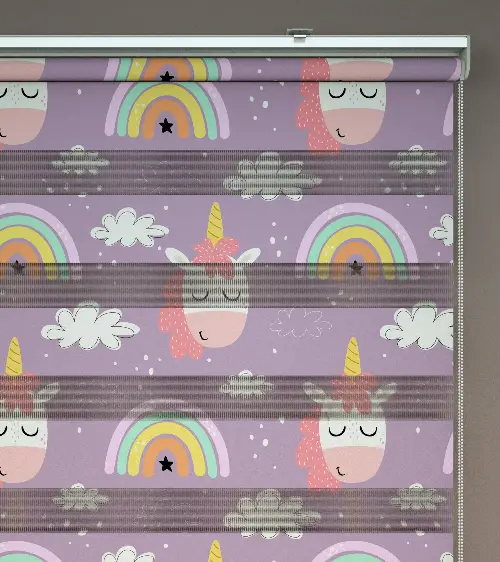 Unicorn Desenli Baskılı Zebra Perde- Çok Renkli