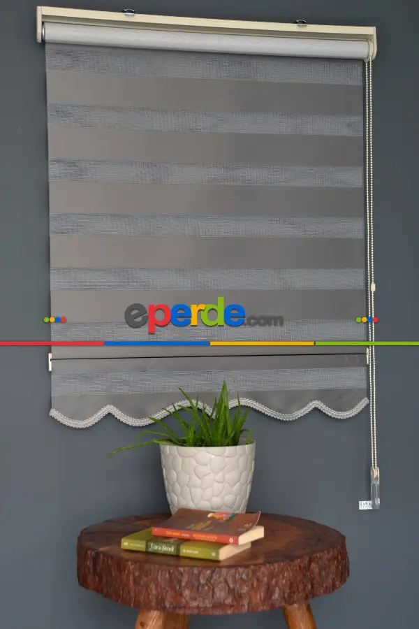 Halim Perdesan Ba-19 Antrasit Renk Etekli Veya Eteksiz Zebra Stor Perde