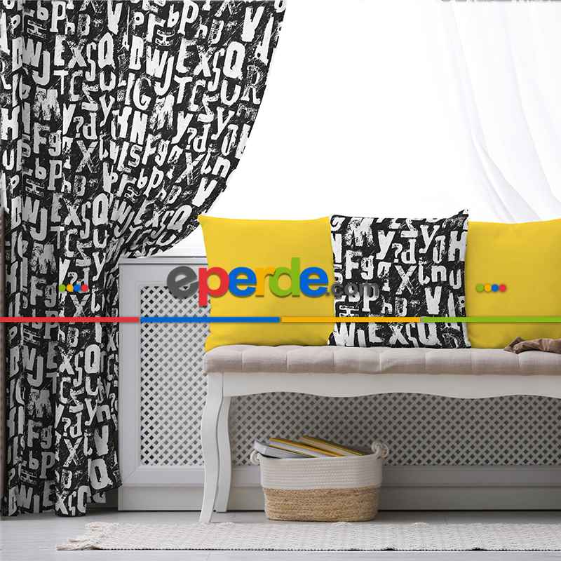 Genç Odası - Geometrik Desenli Fon Perde Evim932 Kumaşı Kalındır Duck Bezi Değildir- Mavi-beyaz