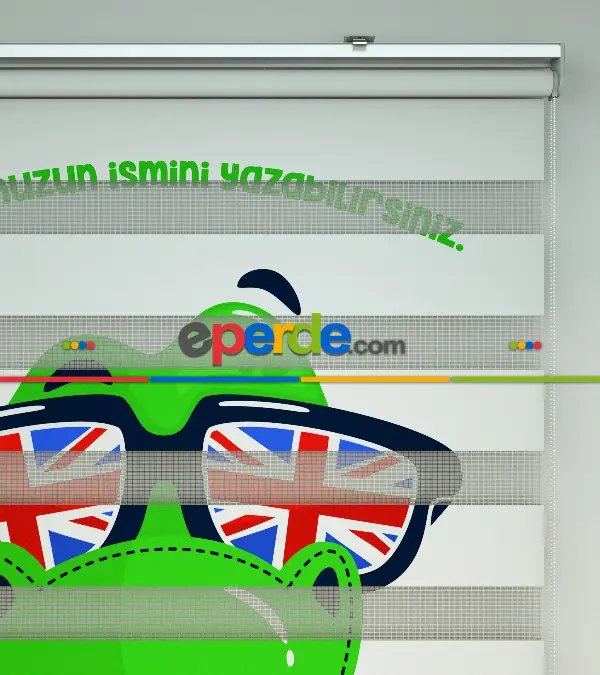 Dinazor Desenli Özel Baskılı Zebra Perde- Çok Renkli