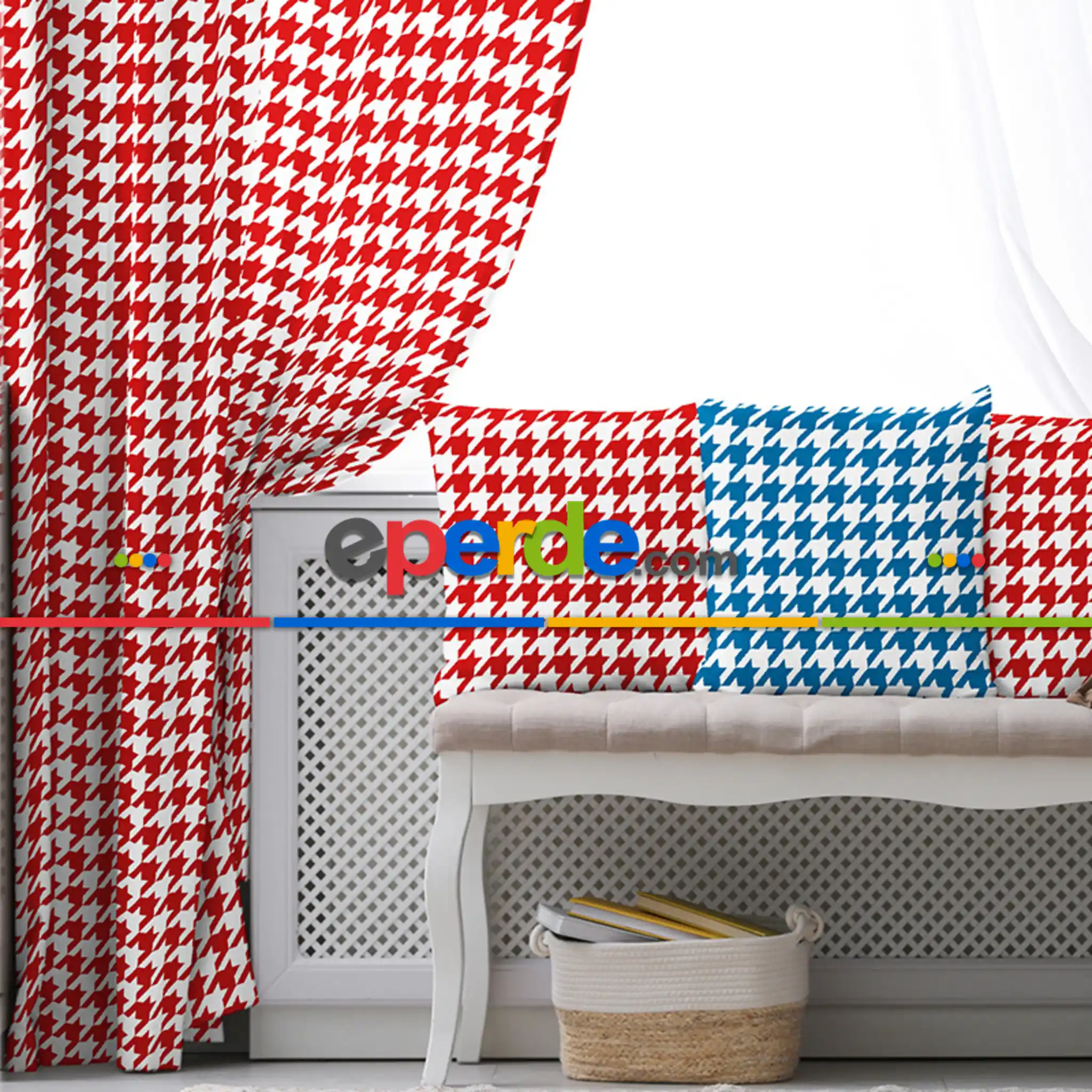 Kırmızı Fon Perde Evim1621-2 Kumaşı Kalındır Duck Bezi Değildir