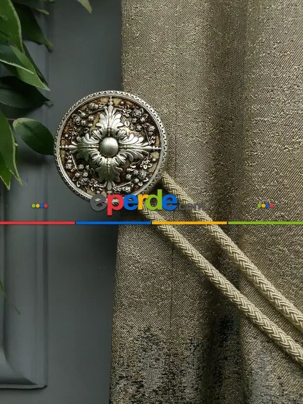 Yatak Odası - PatineDesenli Bej Jakar Fon Perde (180)- Krem Koyu