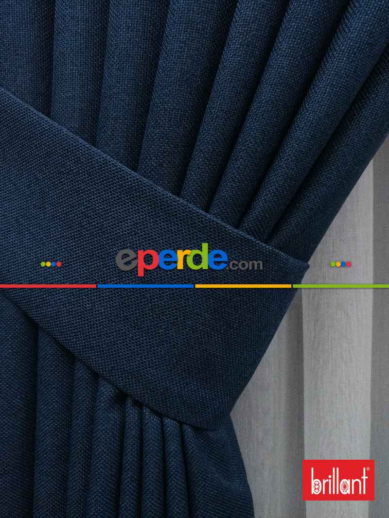 Brillant Keten Petrol Mavi Renk Düz Fon Perde - Petrol Mavisi