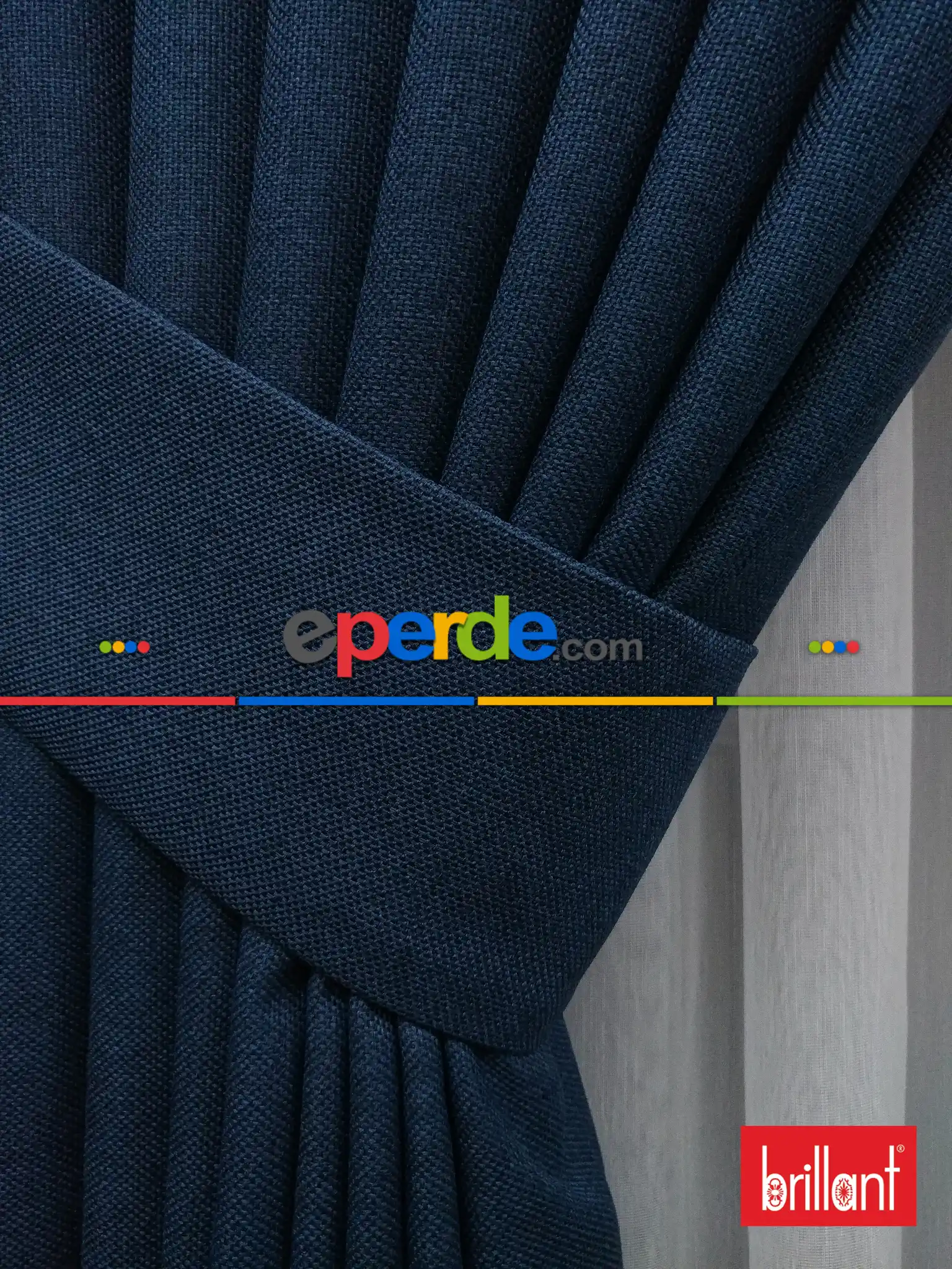 Salon Fon - Brillant Keten Petrol Mavi Renk Düz Fon Perde - Petrol Mavisi