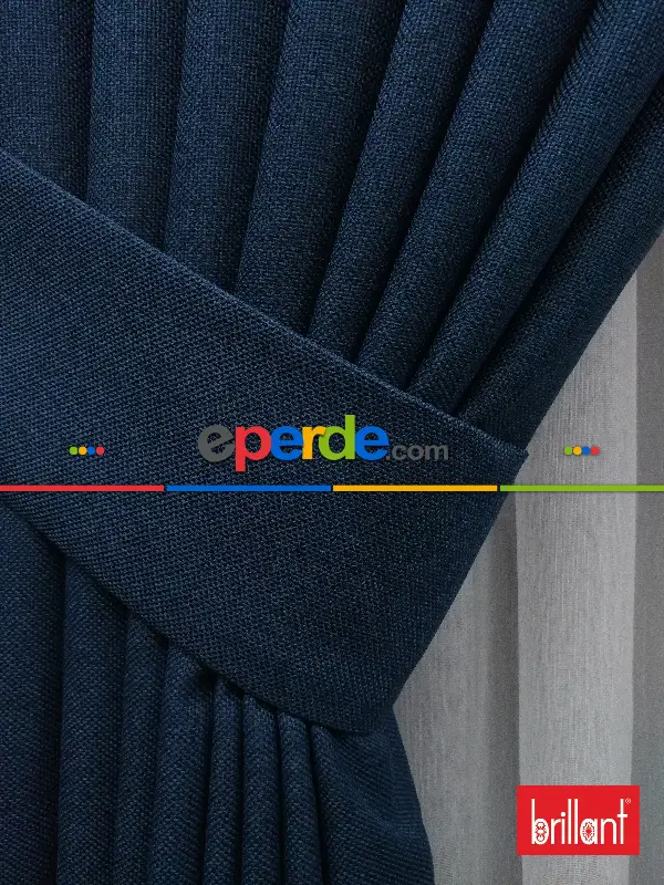 Yatak Odası - Brillant Keten Petrol Mavi Renk Düz Fon Perde - Petrol Mavisi