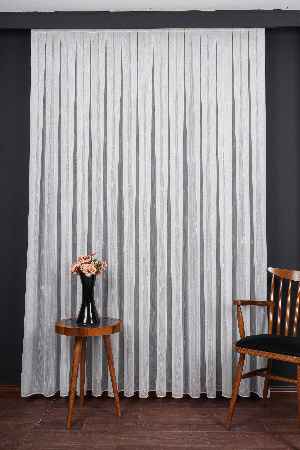 Bambu Zemin Noktalı Ve Çizgili Simli Düz Tül Perde Gramajlı