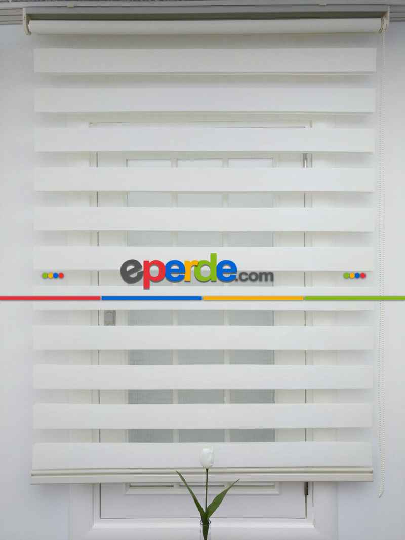 Zebra Perde- Ekru Renk Bambu Zebra Perde (kalın Zeminli)- Ekru