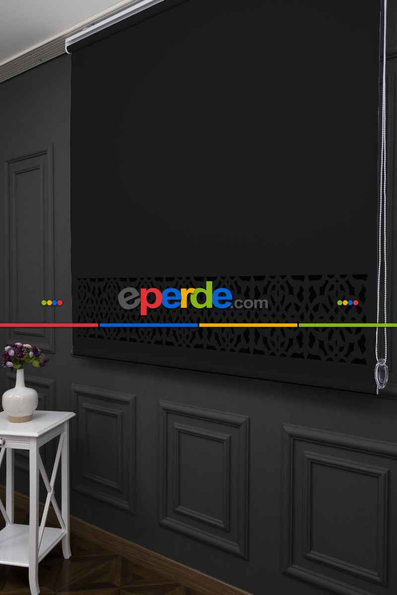 Siyah Renk Lazer Kesim Mat Stor Perde (ister Düz - İster Lazer Kesimli Satın Alın)