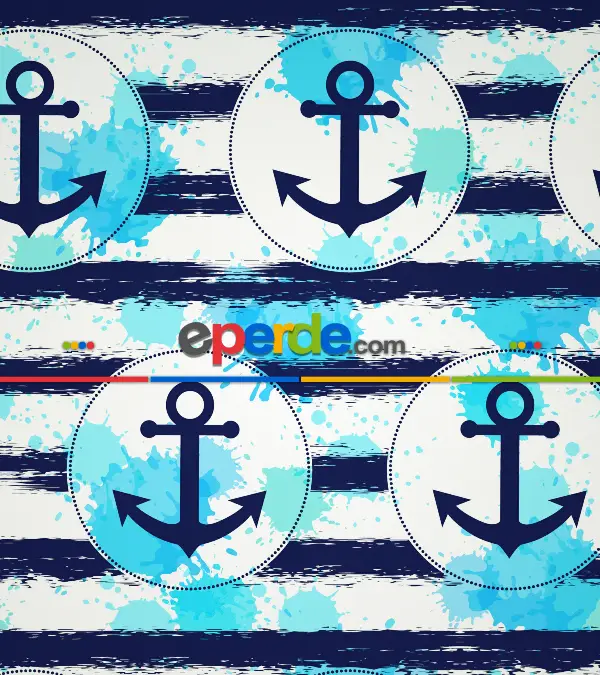 Çocuk Odası Stor Perde - Çapa Desenli Baskılı Stor Perde- Lacivert-Mavi