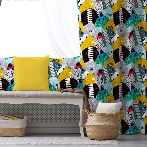 Çocuk Odası - Araba Desenli Fon Perde Evim855 Kumaşı Kalındır Duck Bezi Değildir- Mavi-beyaz