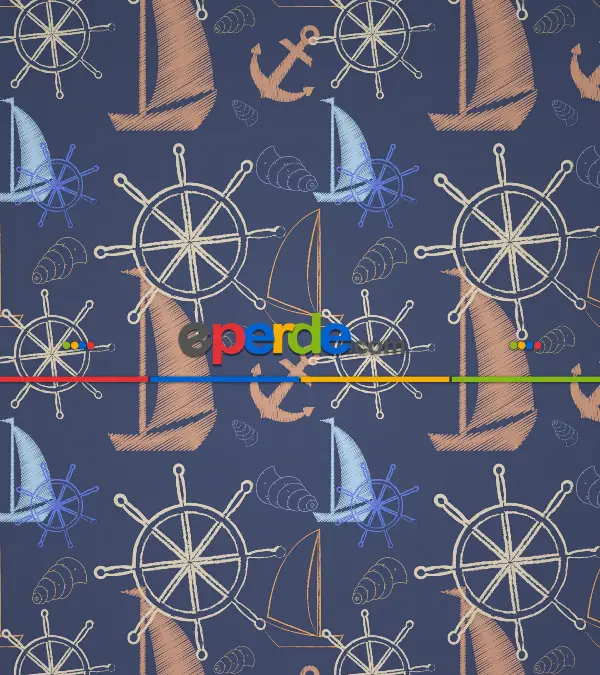 Çocuk Odası Stor Perde - Yelkenli Desenli Baskılı Stor Perde- Çok Renkli